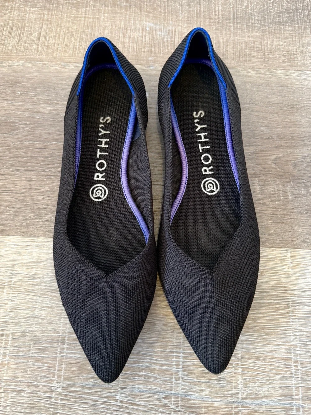 Rothy's The Point Flats Women's Size 9 Black Blue Pointed Toe